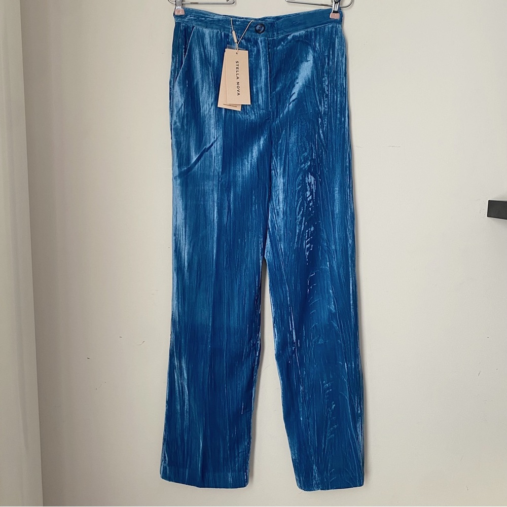 Elegant Blue velvet Straight Leg Pants
